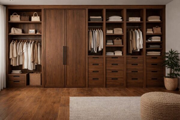 armarios a medida en Mallorca de madera oscura tipo vestidor moderno y elegante